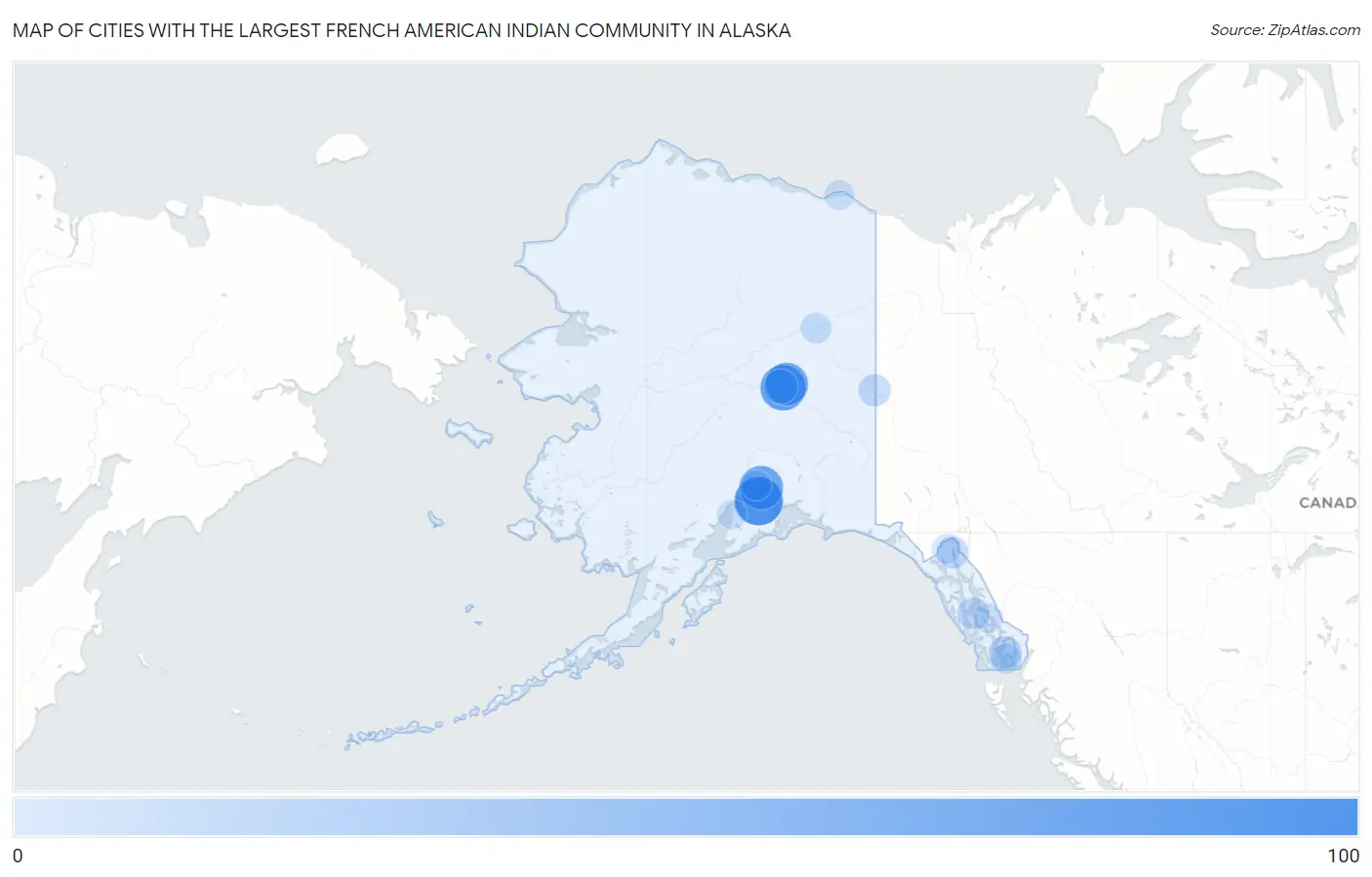 Cities with the Largest French American Indian Community in Alaska Map