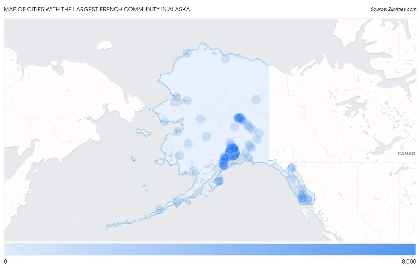 Cities with the Largest French Community in Alaska Map