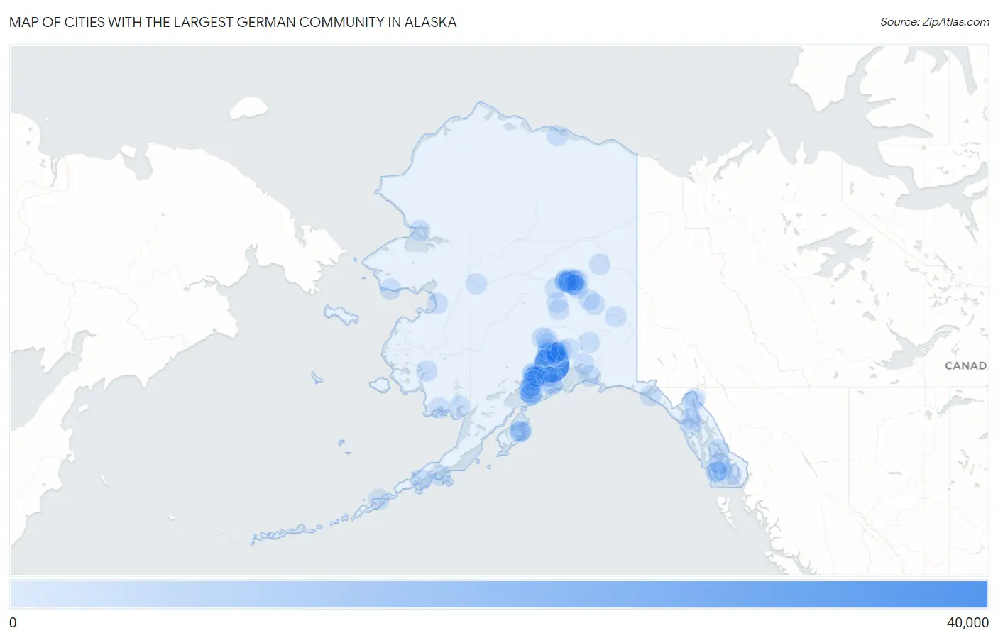 Cities with the Largest German Community in Alaska Map