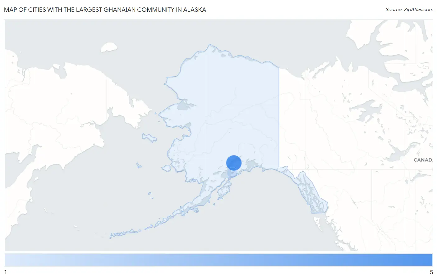 Cities with the Largest Ghanaian Community in Alaska Map