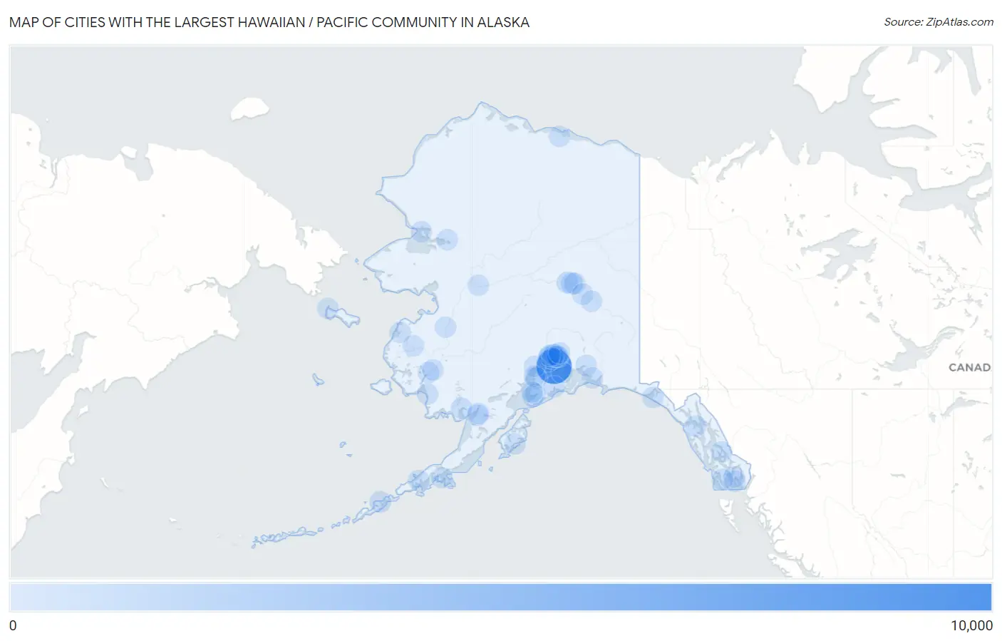 Cities with the Largest Hawaiian / Pacific Community in Alaska Map