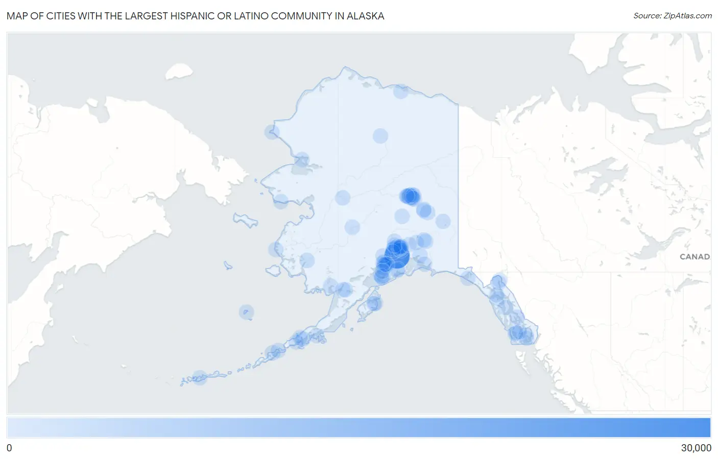 Cities with the Largest Hispanic or Latino Community in Alaska Map