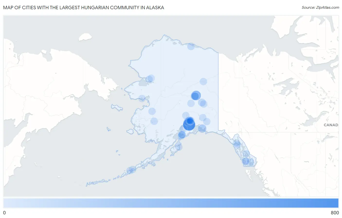 Cities with the Largest Hungarian Community in Alaska Map