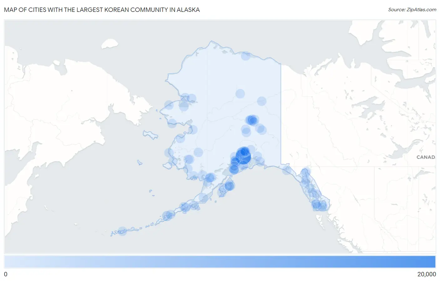 Cities with the Largest Korean Community in Alaska Map