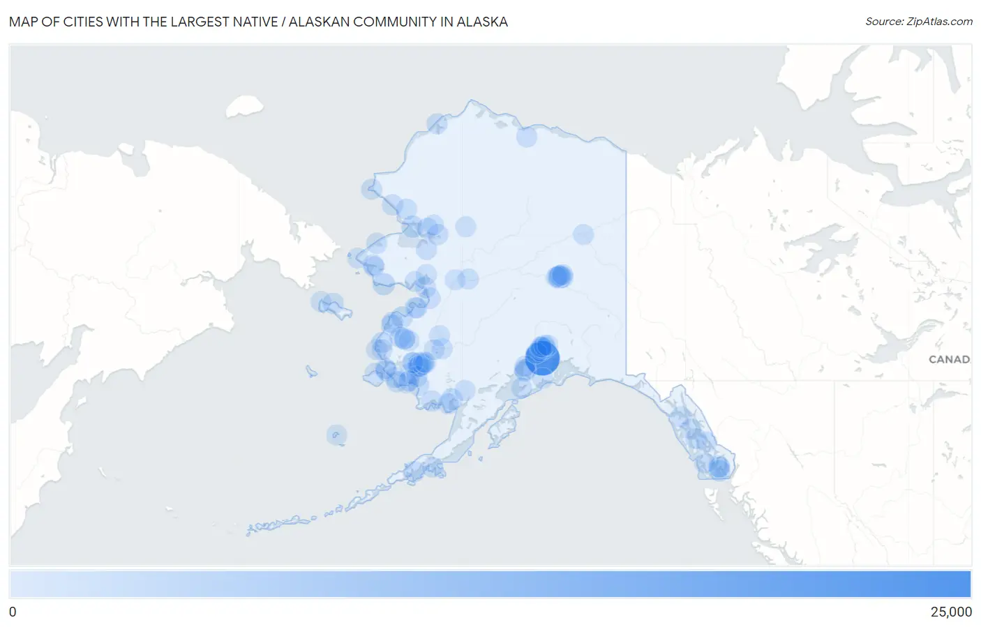 Cities with the Largest Native / Alaskan Community in Alaska Map