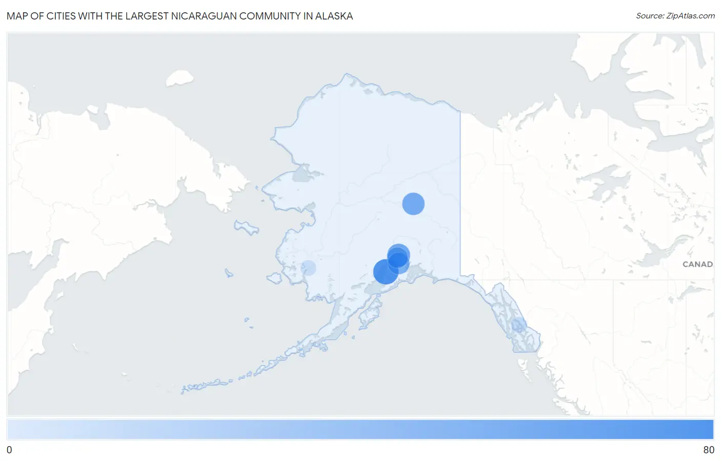 Cities with the Largest Nicaraguan Community in Alaska Map