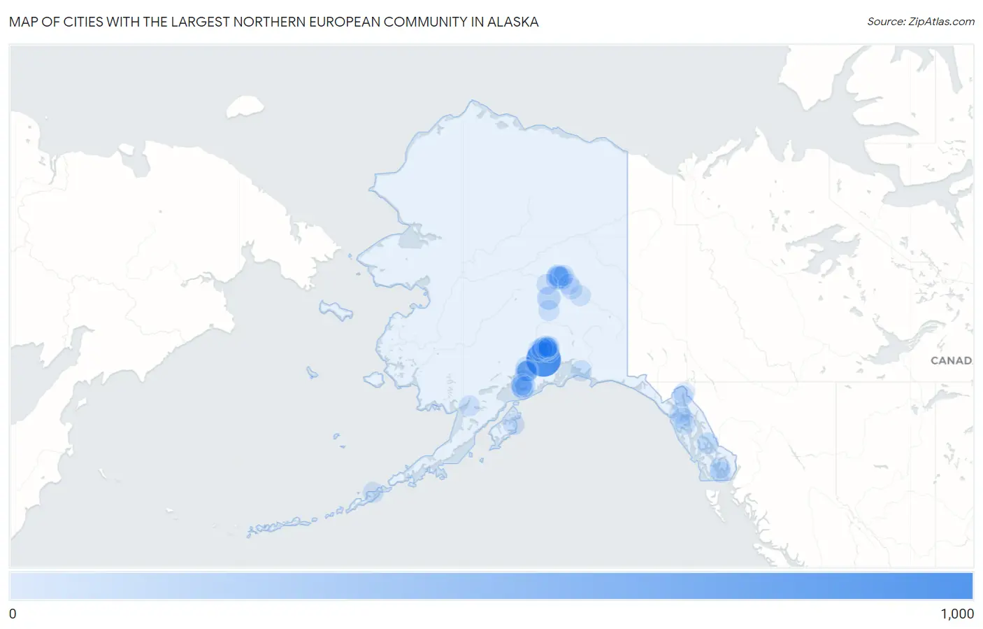 Cities with the Largest Northern European Community in Alaska Map