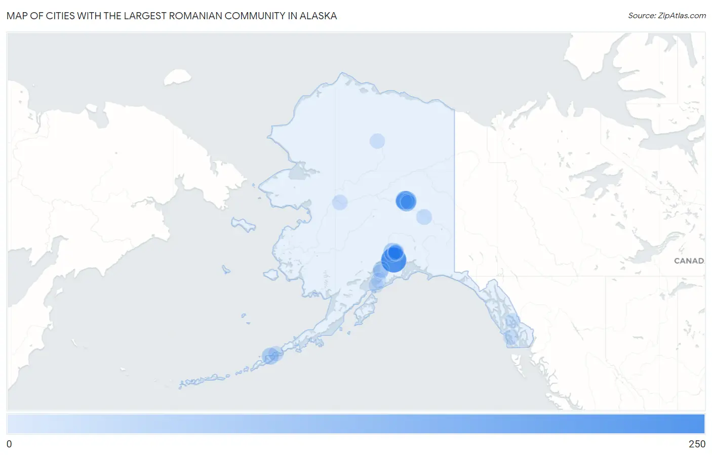 Cities with the Largest Romanian Community in Alaska Map