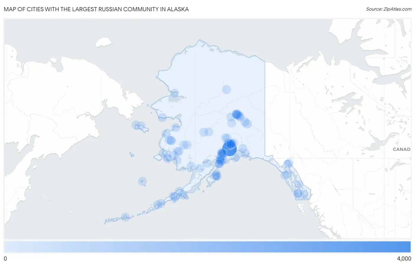 Cities with the Largest Russian Community in Alaska Map