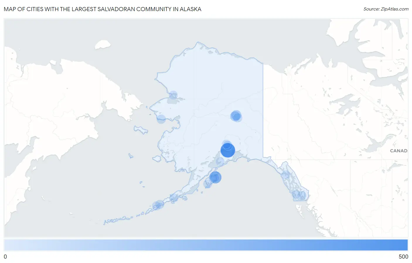 Cities with the Largest Salvadoran Community in Alaska Map