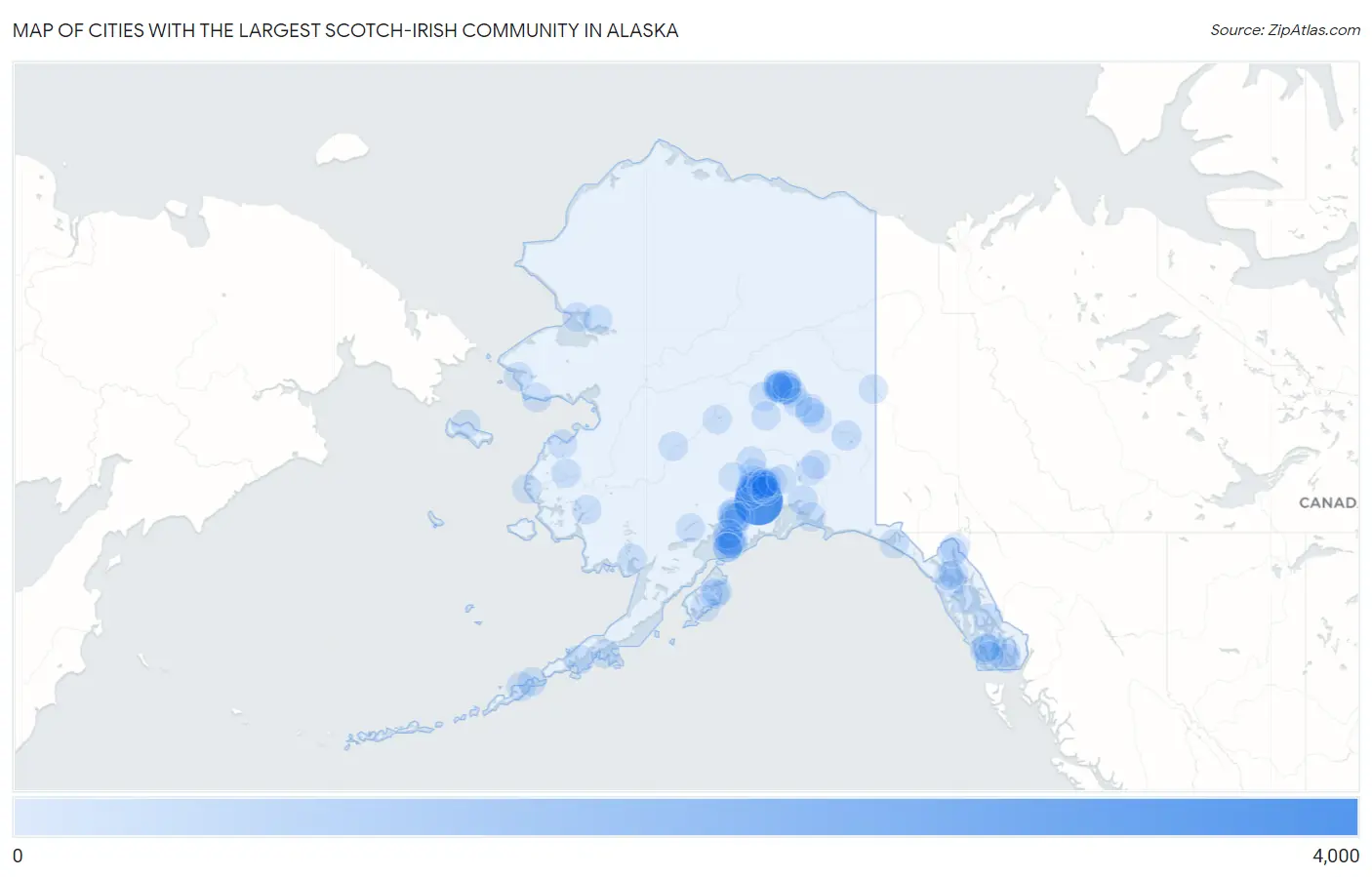 Cities with the Largest Scotch-Irish Community in Alaska Map