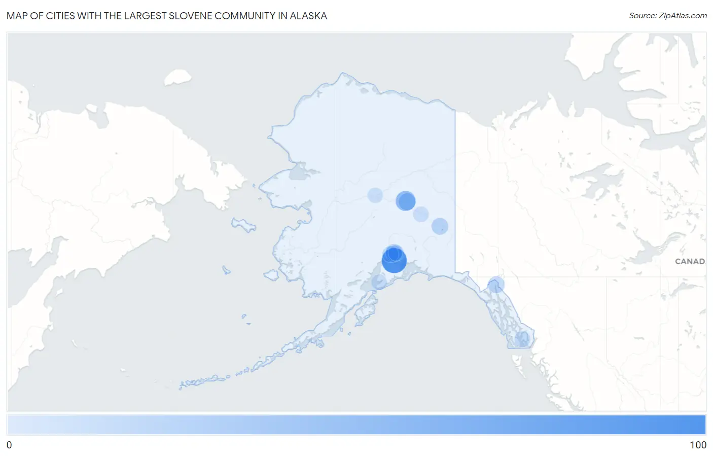 Cities with the Largest Slovene Community in Alaska Map