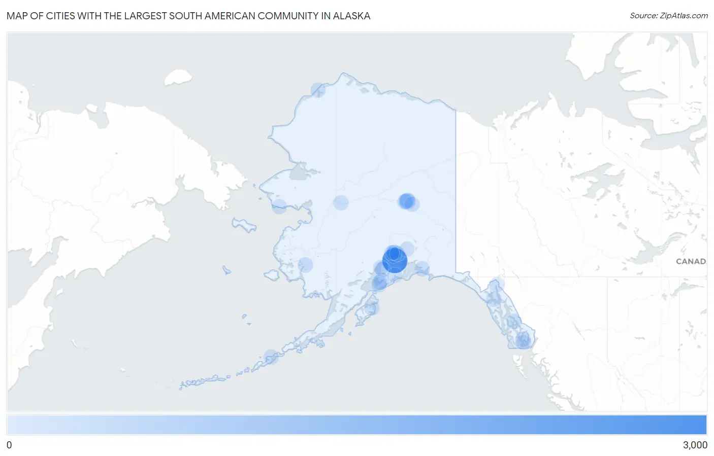 Cities with the Largest South American Community in Alaska Map