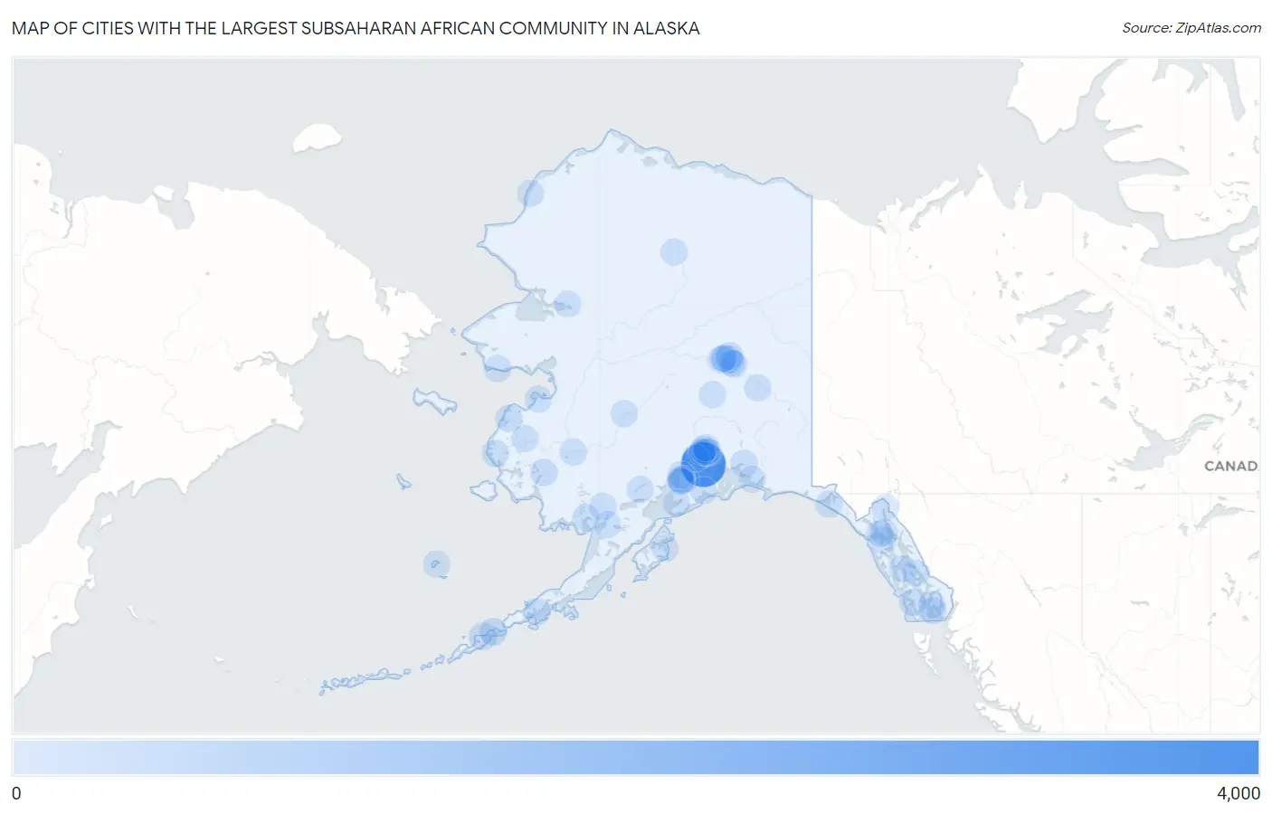 Cities with the Largest Subsaharan African Community in Alaska Map