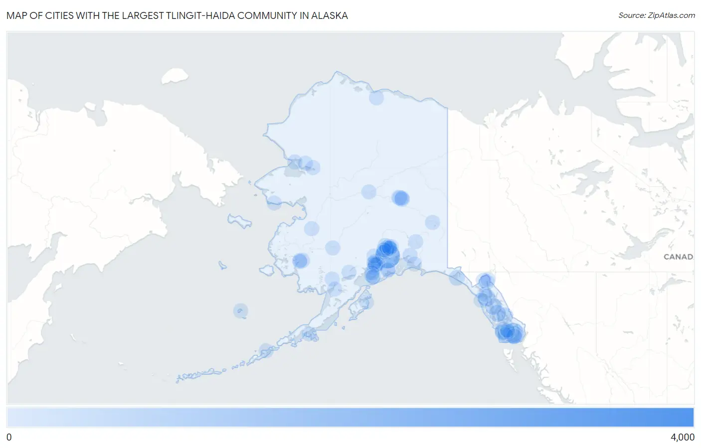 Cities with the Largest Tlingit-Haida Community in Alaska Map