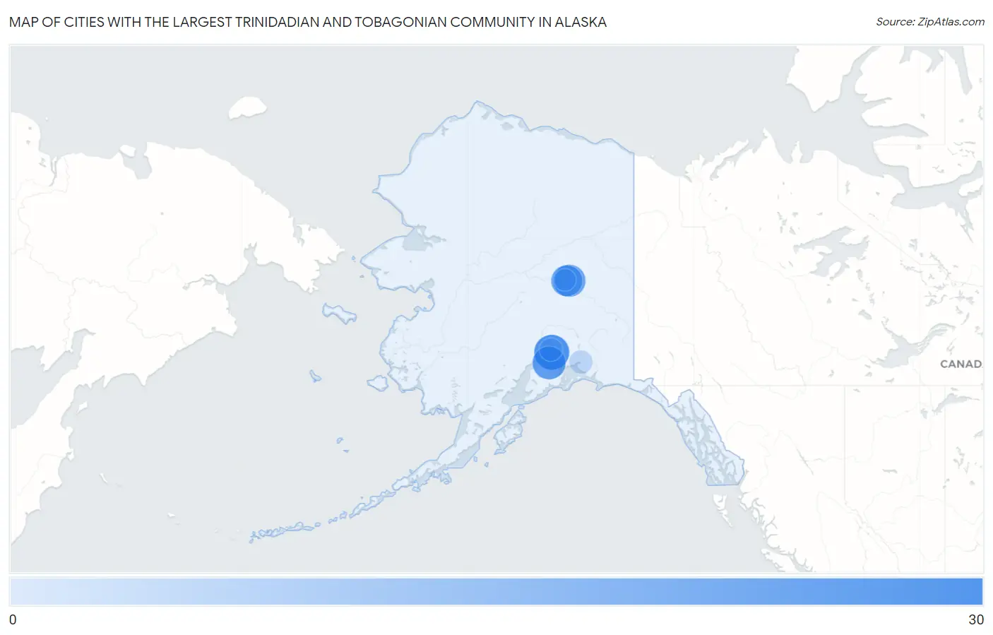 Cities with the Largest Trinidadian and Tobagonian Community in Alaska Map