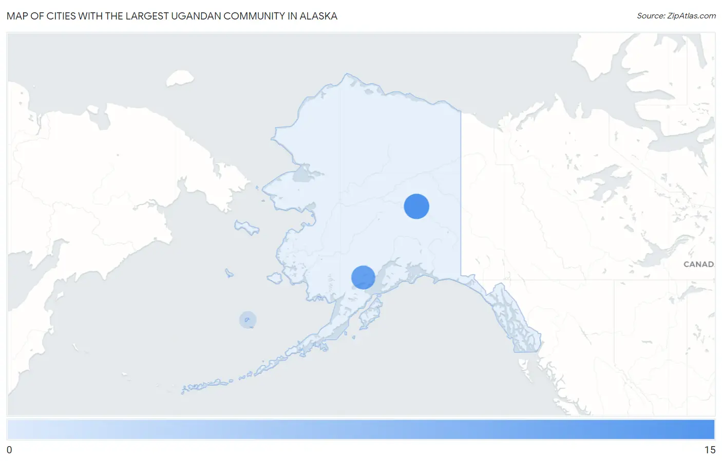 Cities with the Largest Ugandan Community in Alaska Map