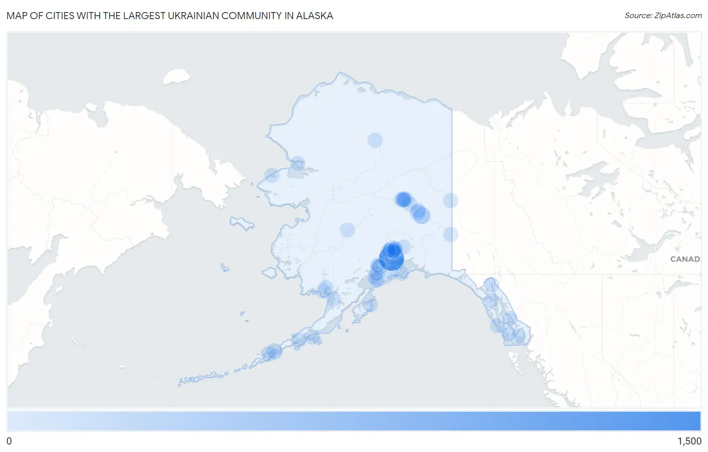 Cities with the Largest Ukrainian Community in Alaska Map