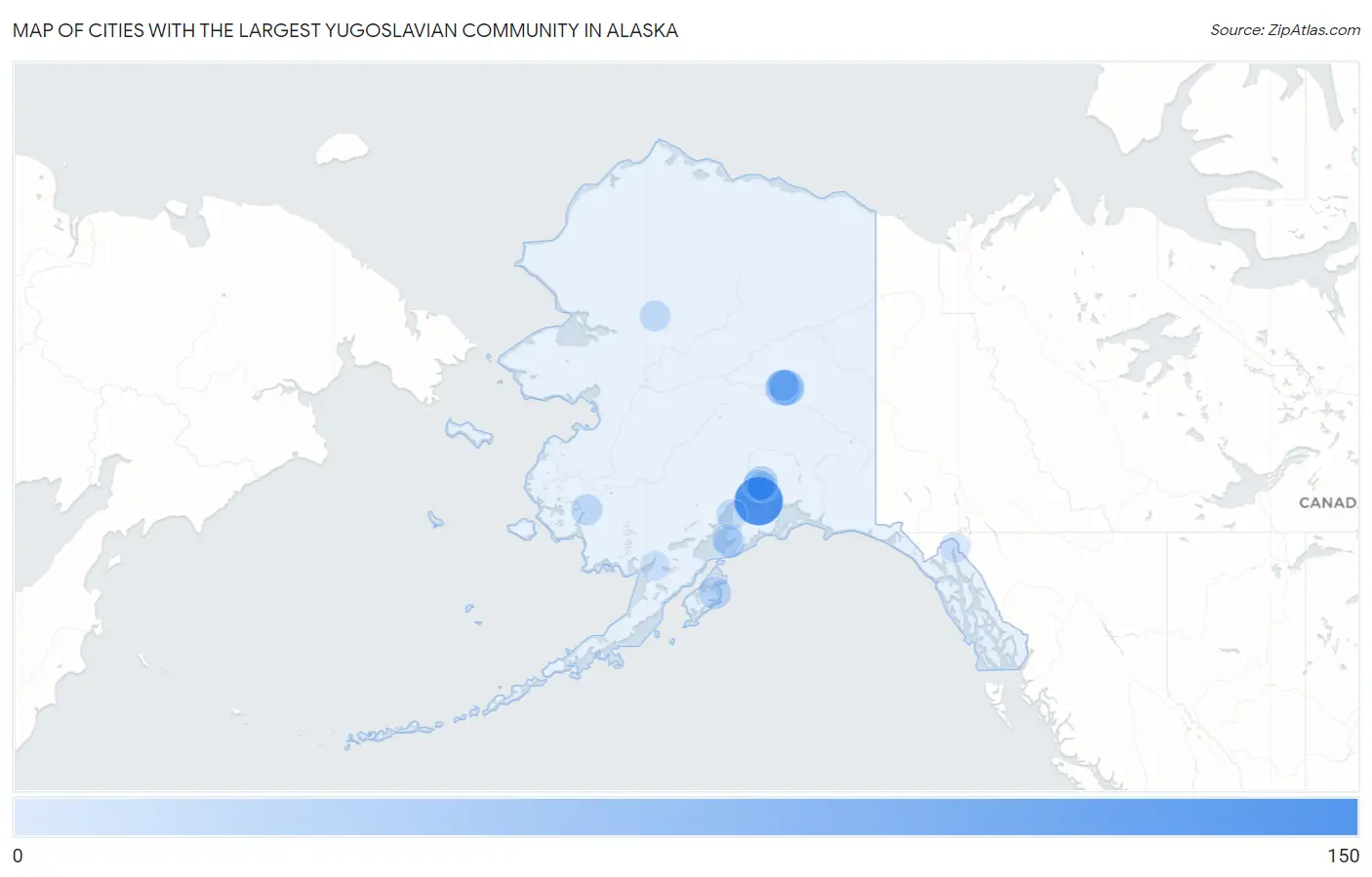 Cities with the Largest Yugoslavian Community in Alaska Map
