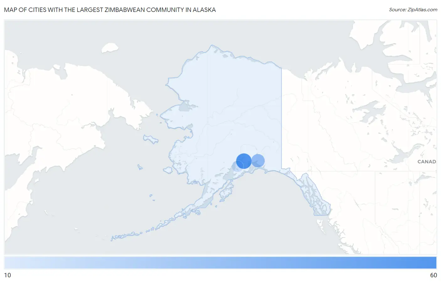 Cities with the Largest Zimbabwean Community in Alaska Map