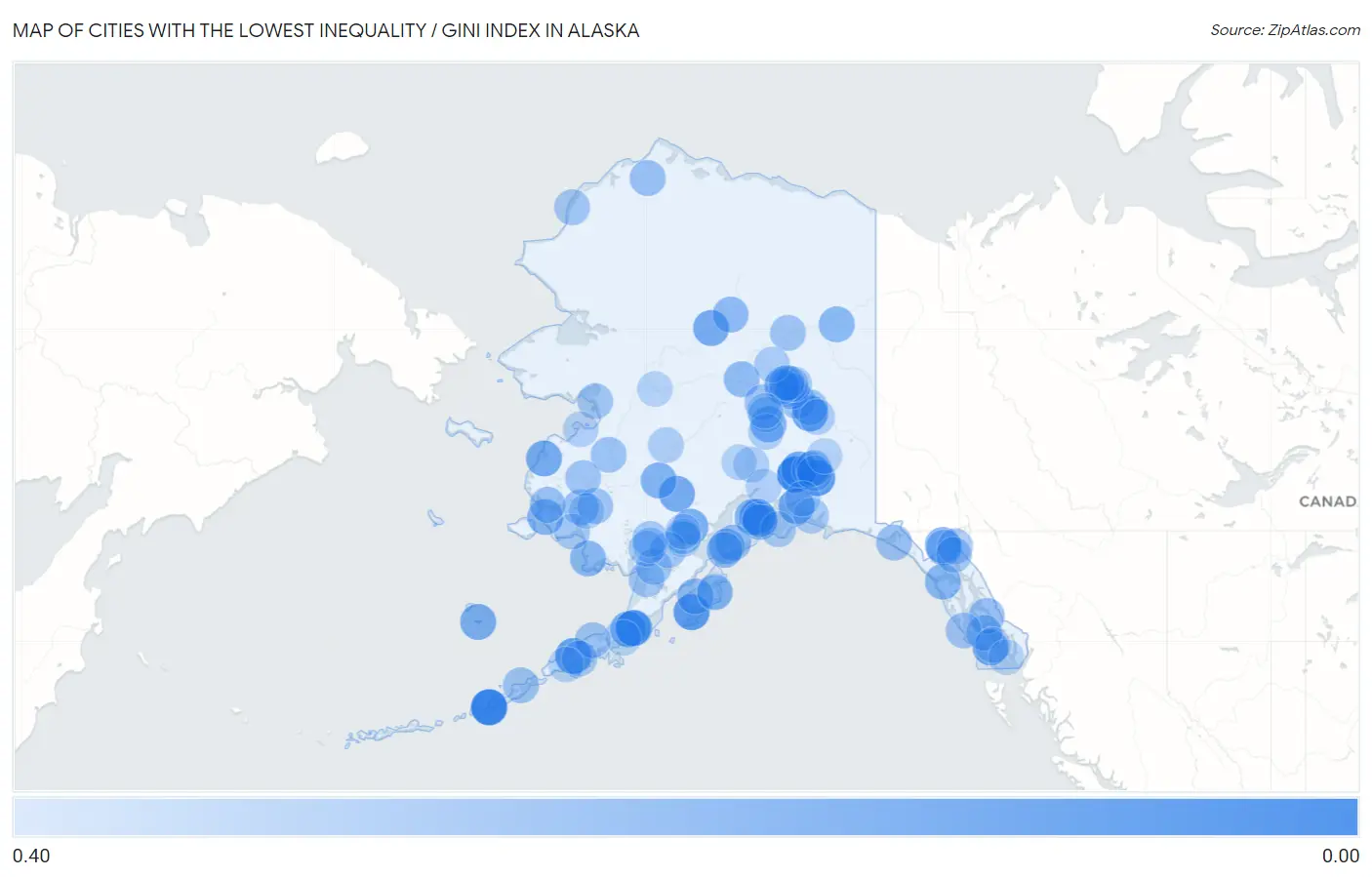 Cities with the Lowest Inequality / Gini Index in Alaska Map