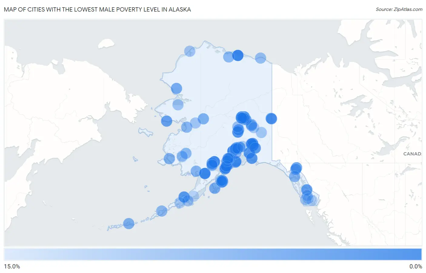 Cities with the Lowest Male Poverty Level in Alaska Map