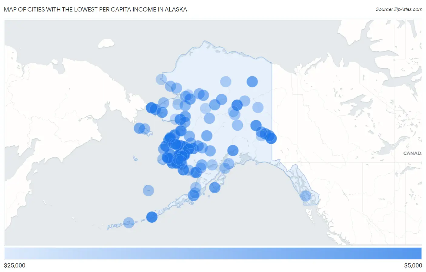 Cities with the Lowest Per Capita Income in Alaska Map
