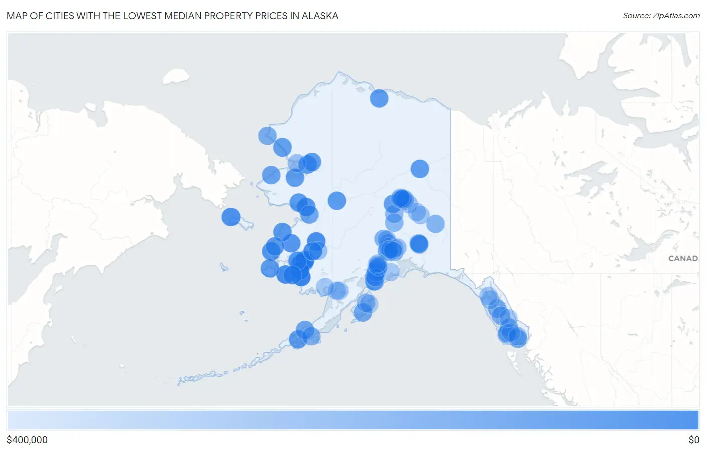 Cities with the Lowest Median Property Prices in Alaska Map