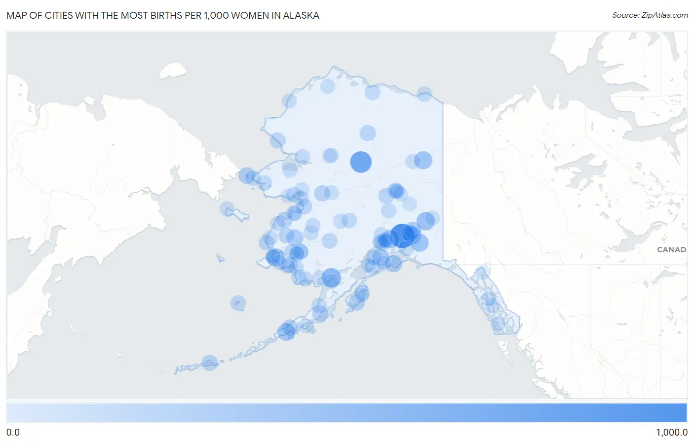Cities with the Most Births per 1,000 Women in Alaska Map