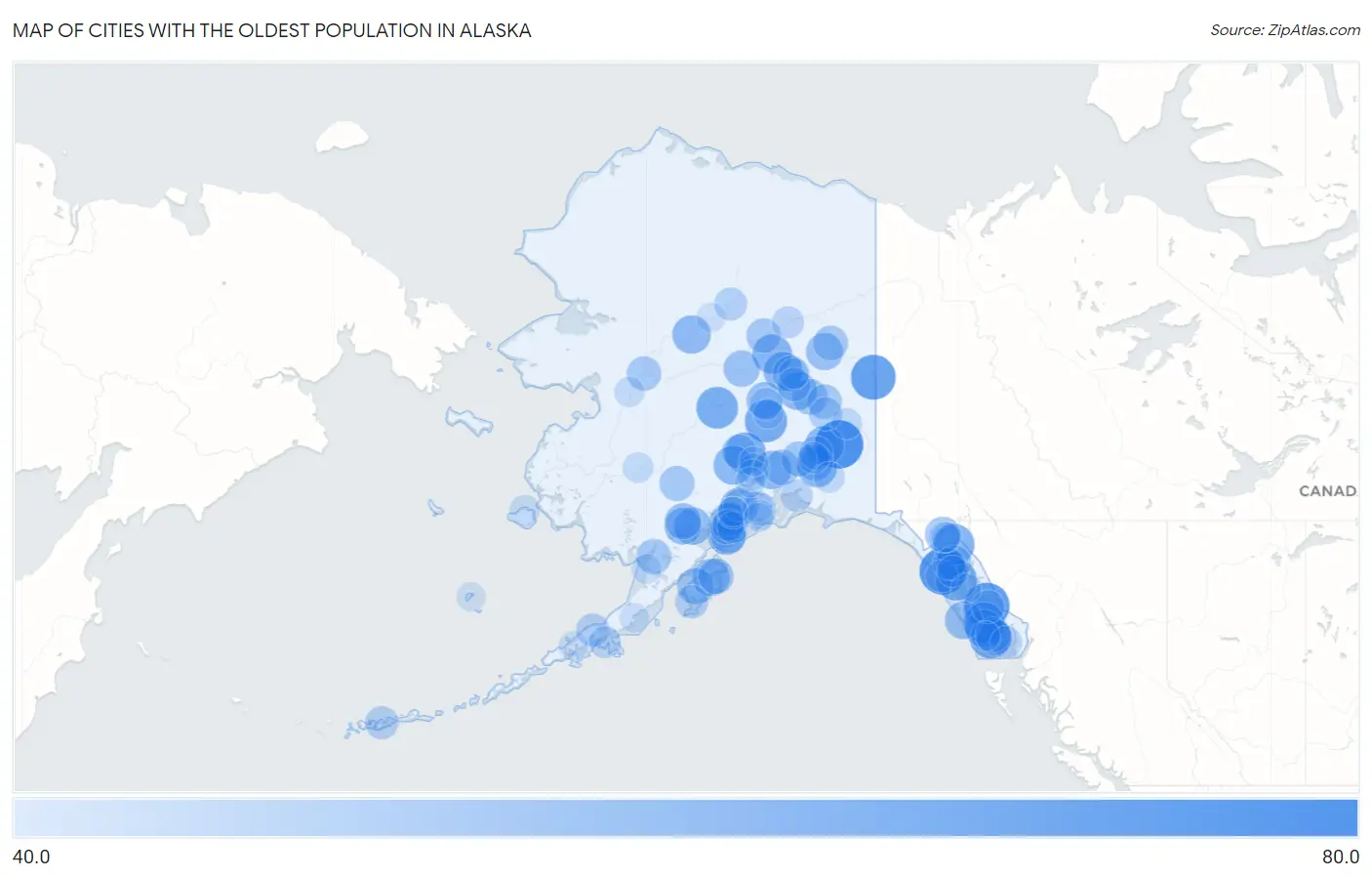 Cities with the Oldest Population in Alaska Map