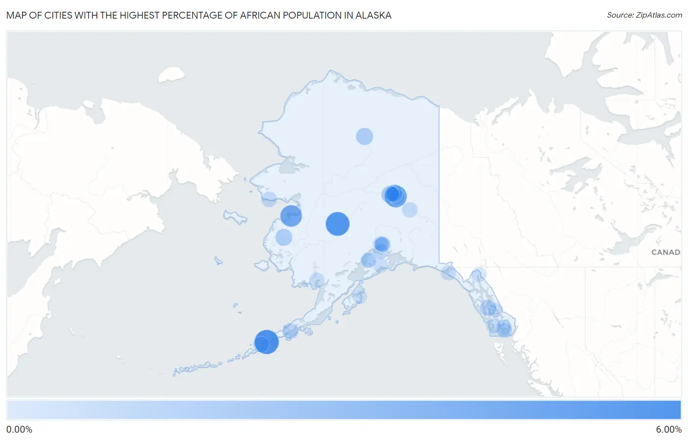Cities with the Highest Percentage of African Population in Alaska Map