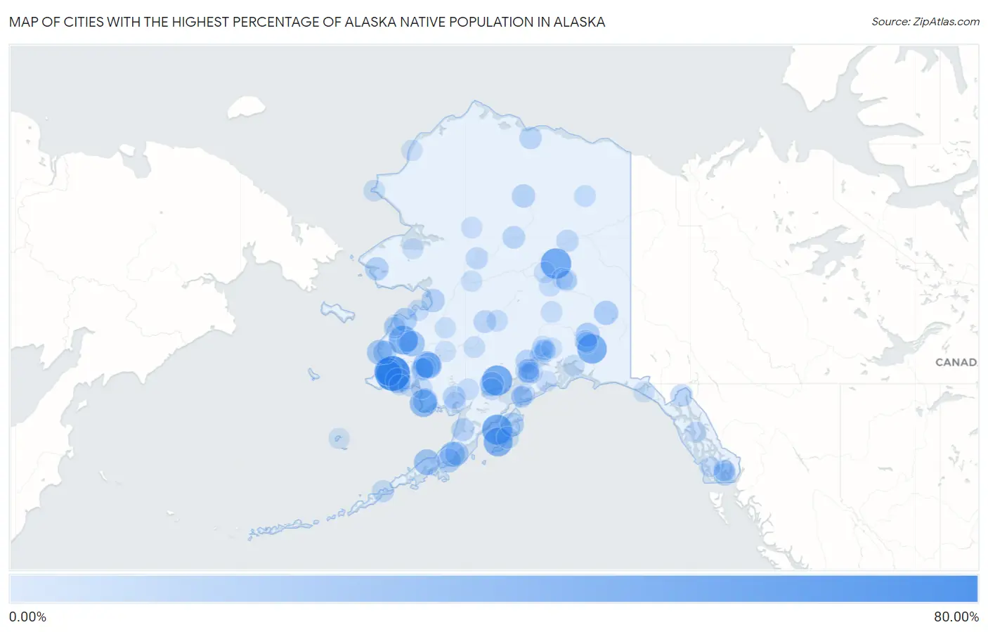 Cities with the Highest Percentage of Alaska Native Population in Alaska Map
