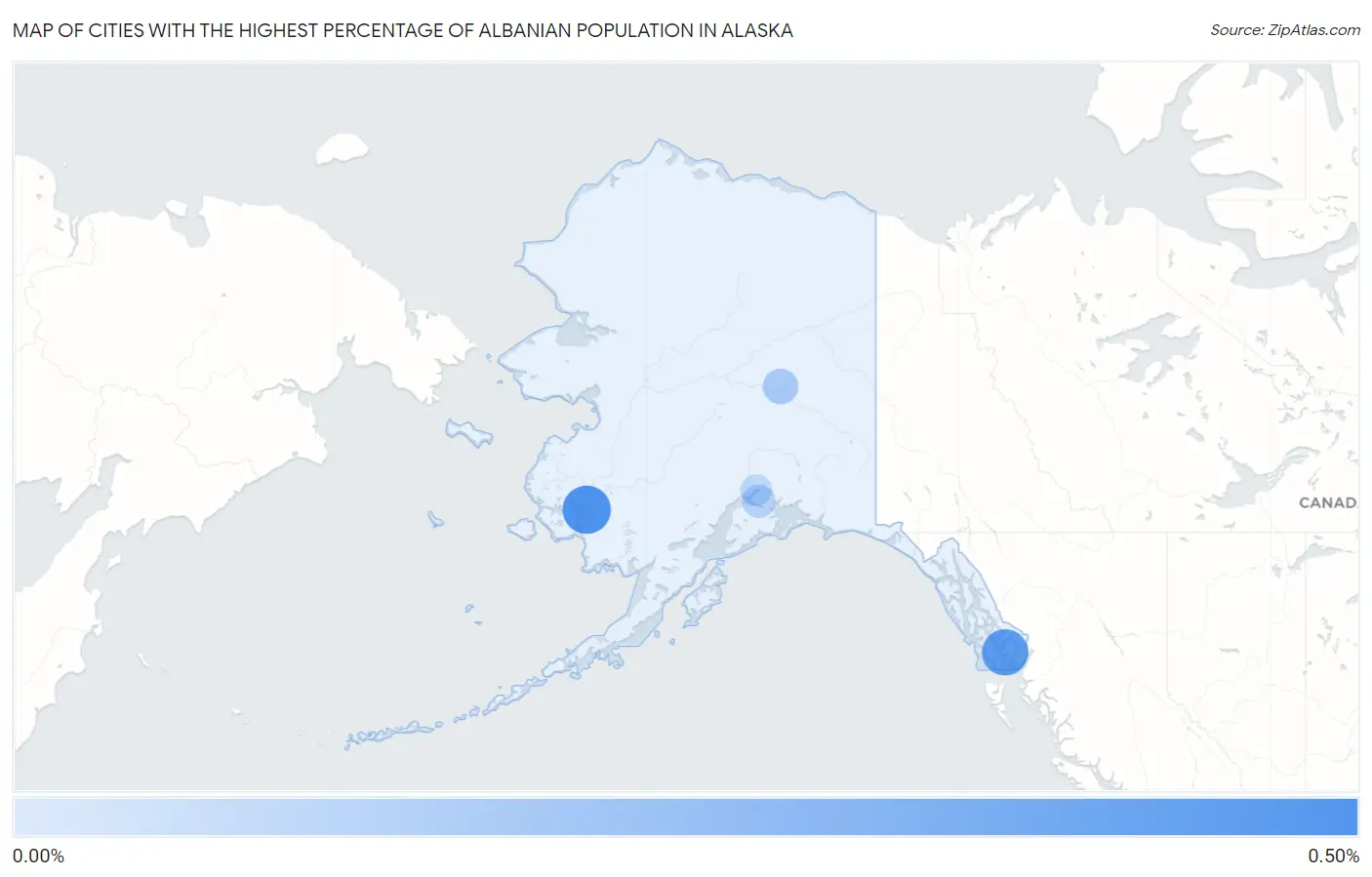 Cities with the Highest Percentage of Albanian Population in Alaska Map