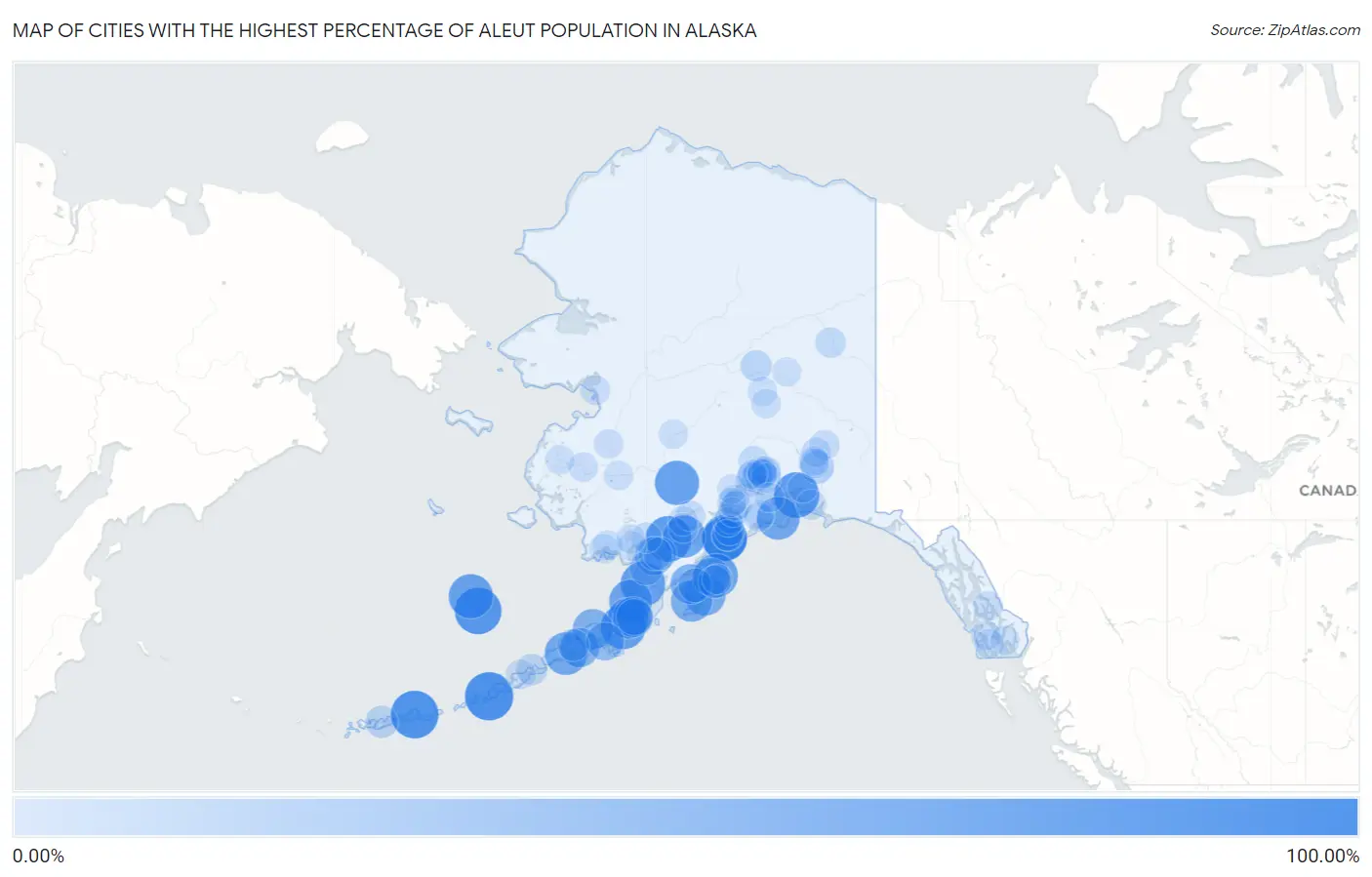 Cities with the Highest Percentage of Aleut Population in Alaska Map