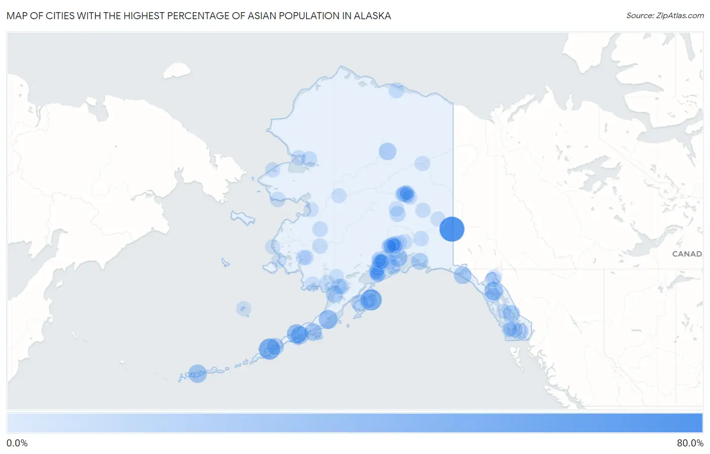 Cities with the Highest Percentage of Asian Population in Alaska Map