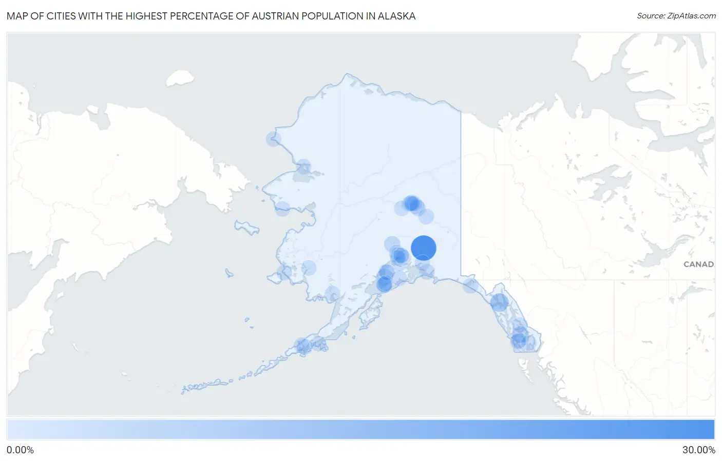 Cities with the Highest Percentage of Austrian Population in Alaska Map
