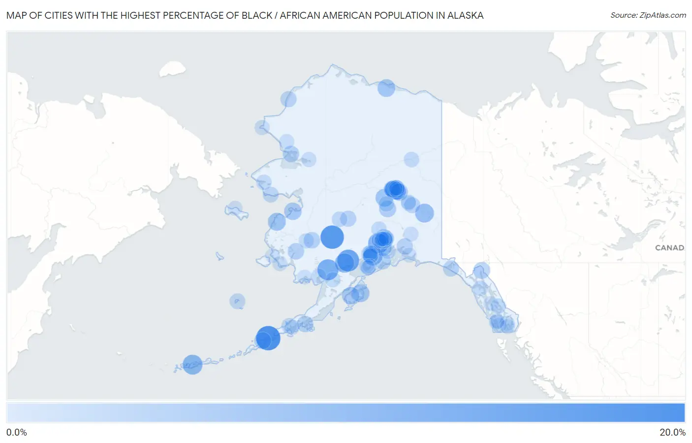 Cities with the Highest Percentage of Black / African American Population in Alaska Map