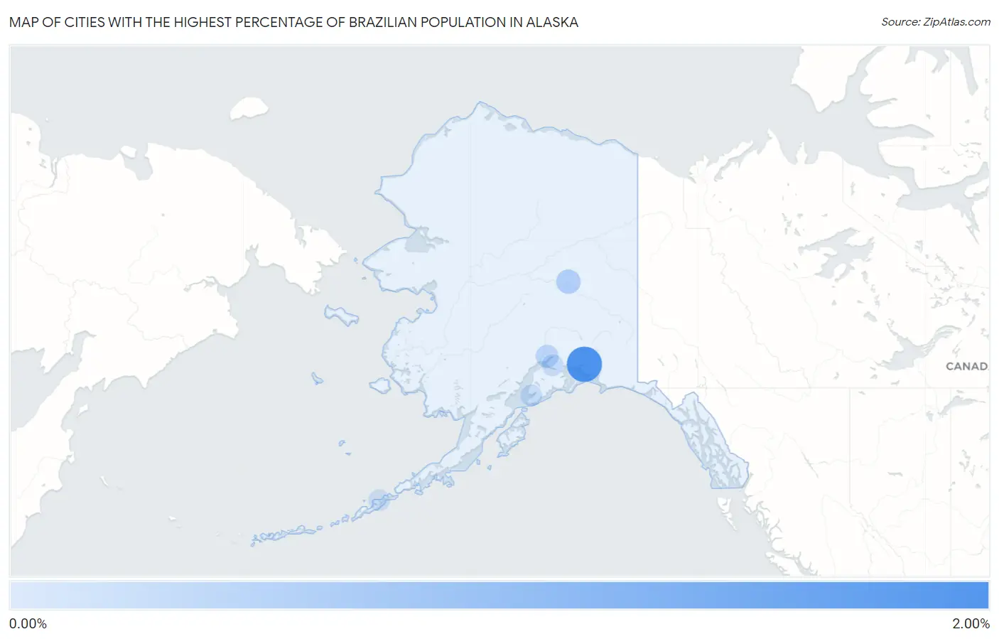 Cities with the Highest Percentage of Brazilian Population in Alaska Map