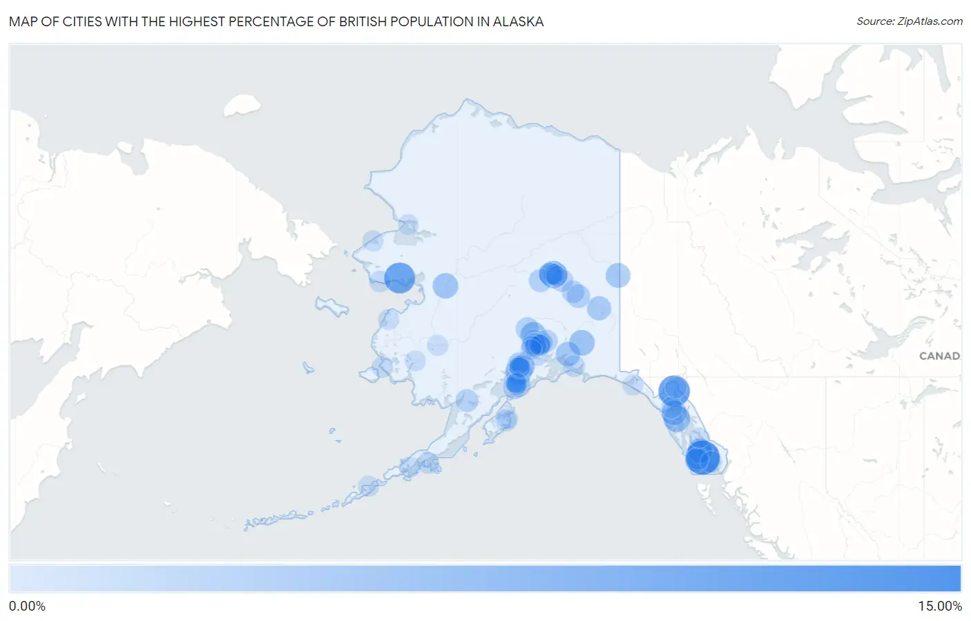 Cities with the Highest Percentage of British Population in Alaska Map