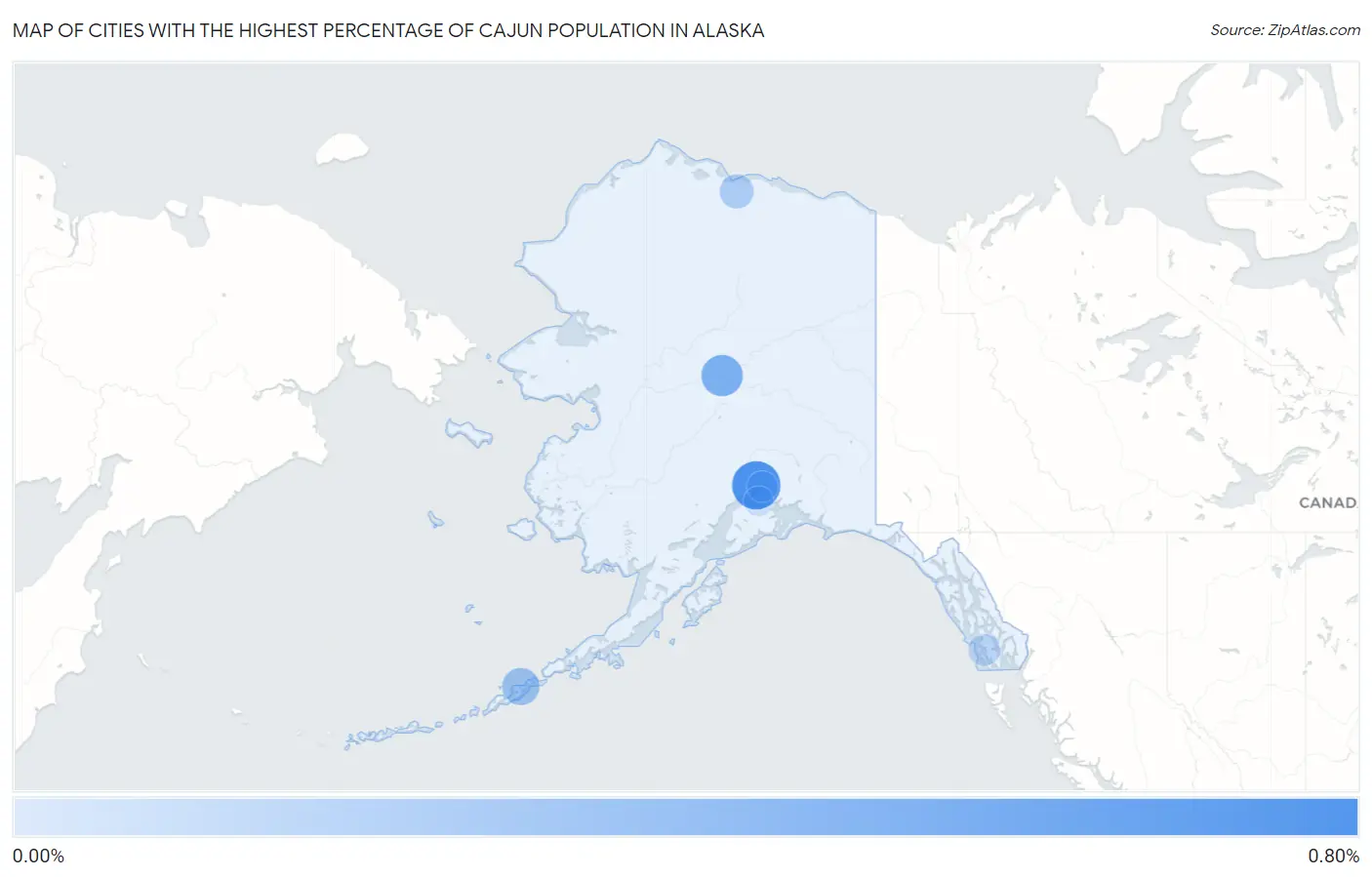 Cities with the Highest Percentage of Cajun Population in Alaska Map