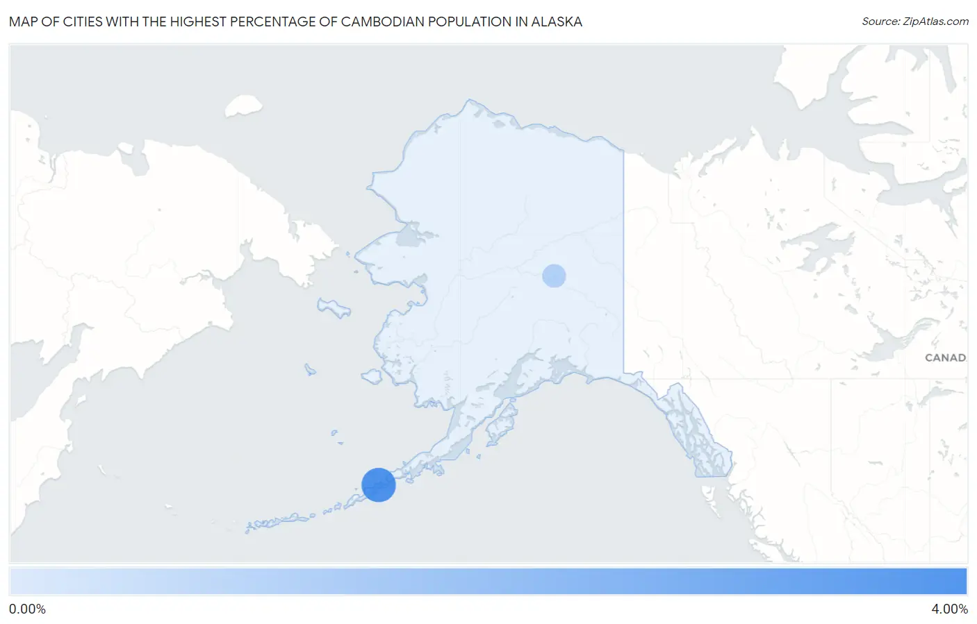 Cities with the Highest Percentage of Cambodian Population in Alaska Map