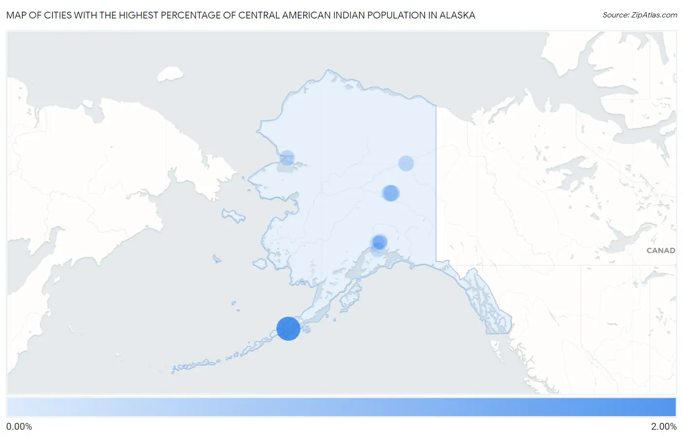 Cities with the Highest Percentage of Central American Indian Population in Alaska Map