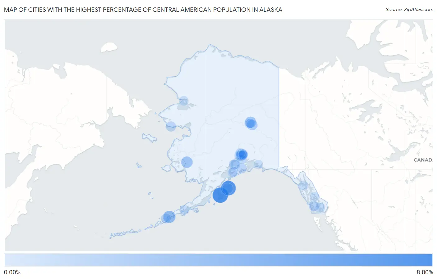 Cities with the Highest Percentage of Central American Population in Alaska Map