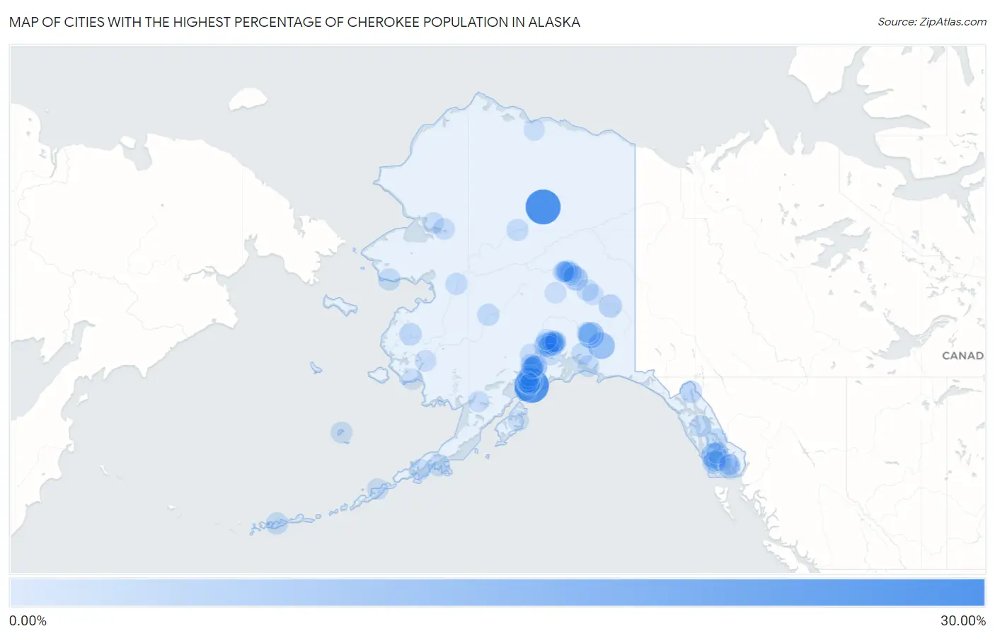 Cities with the Highest Percentage of Cherokee Population in Alaska Map