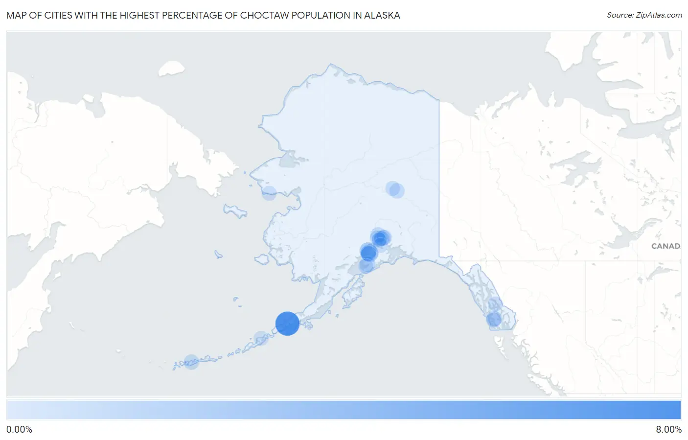 Cities with the Highest Percentage of Choctaw Population in Alaska Map