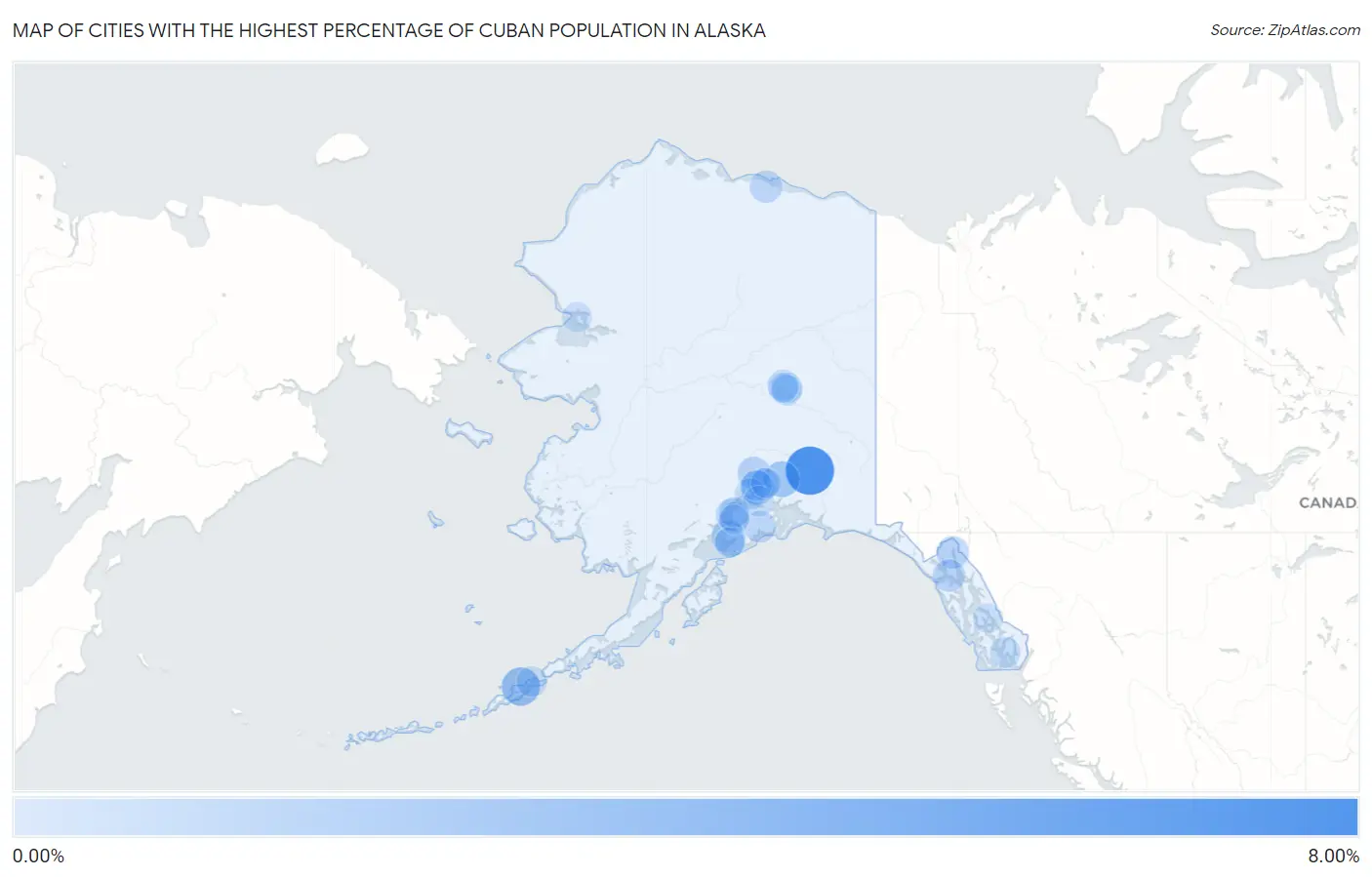 Cities with the Highest Percentage of Cuban Population in Alaska Map