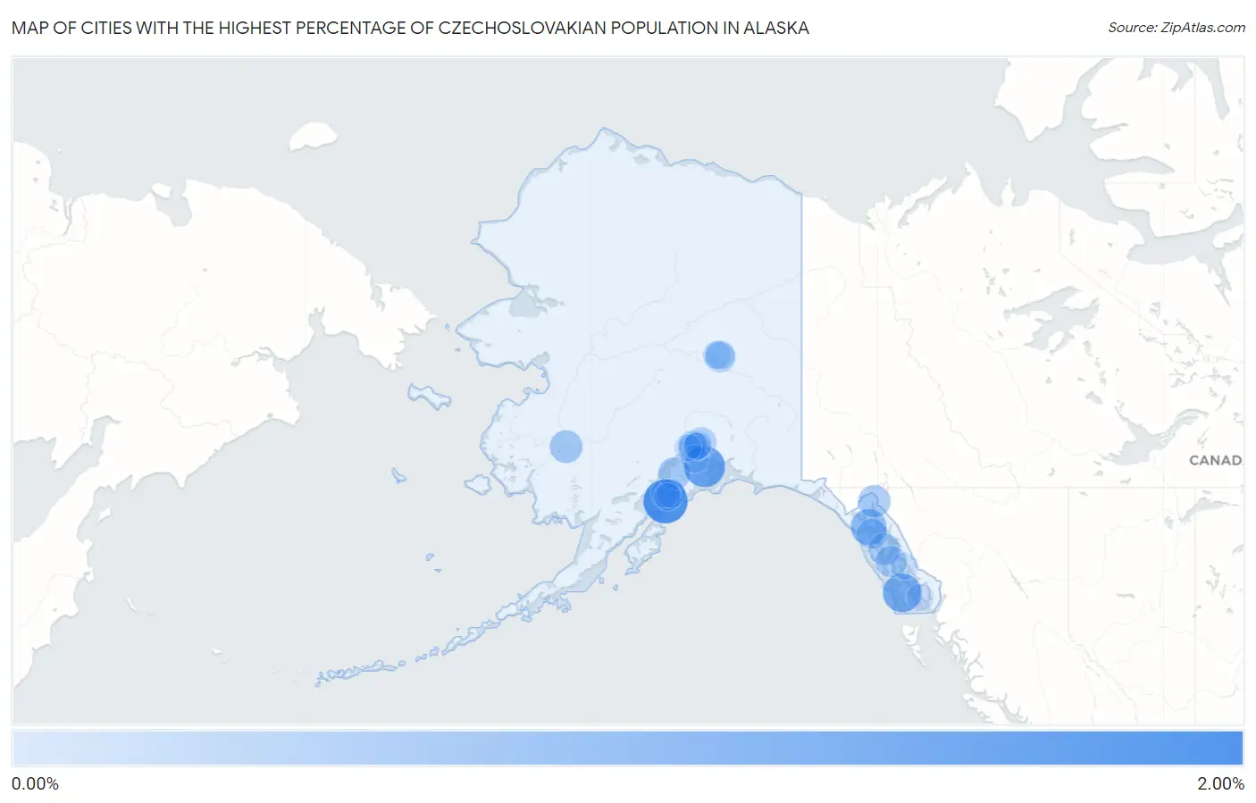 Cities with the Highest Percentage of Czechoslovakian Population in Alaska Map