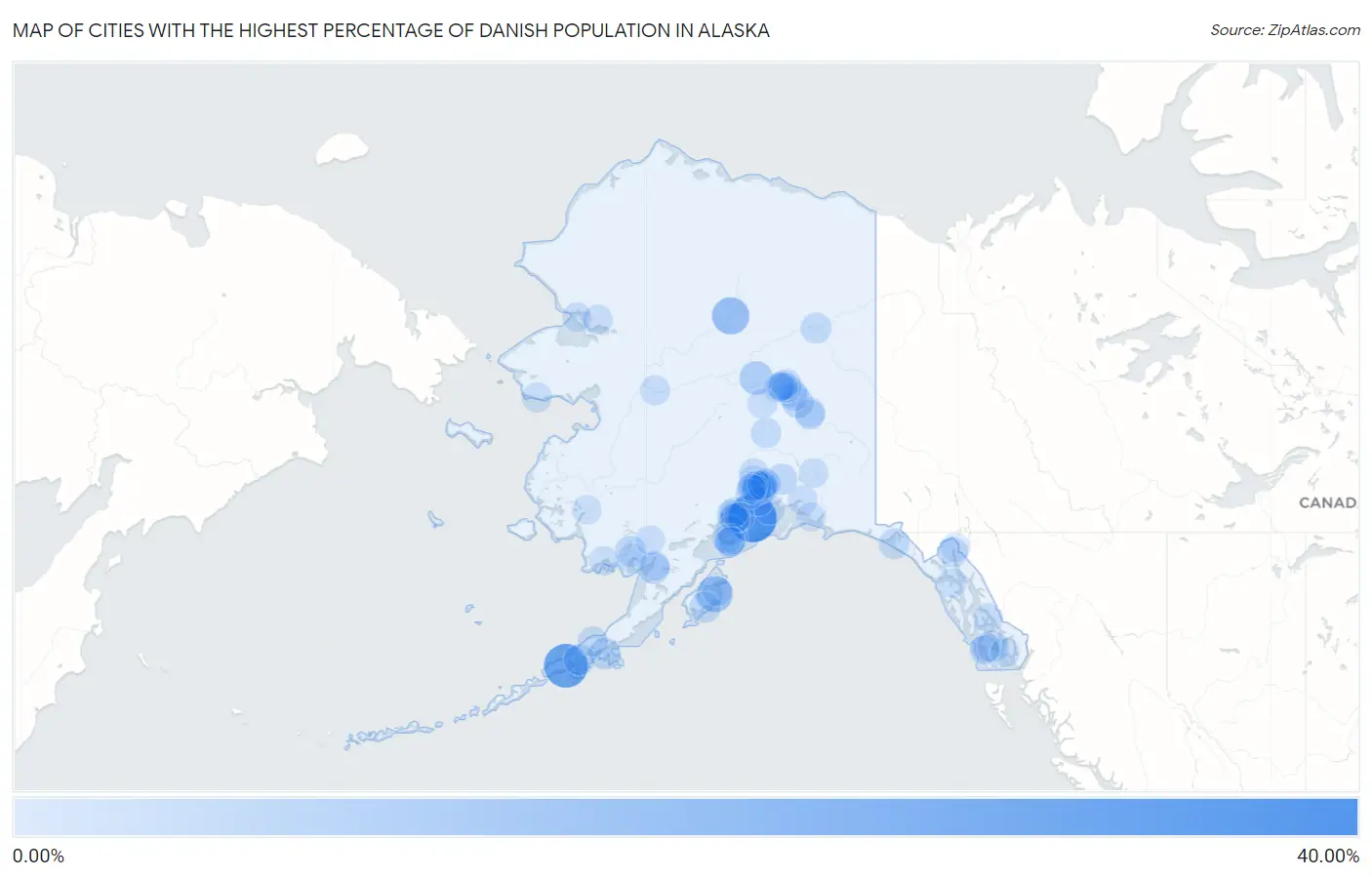 Cities with the Highest Percentage of Danish Population in Alaska Map