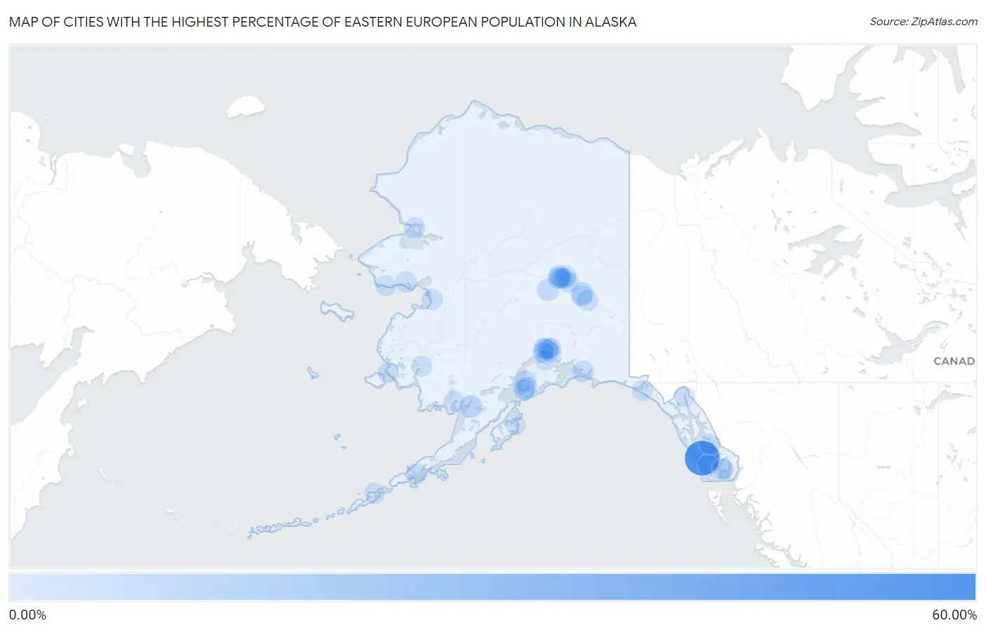 Cities with the Highest Percentage of Eastern European Population in Alaska Map