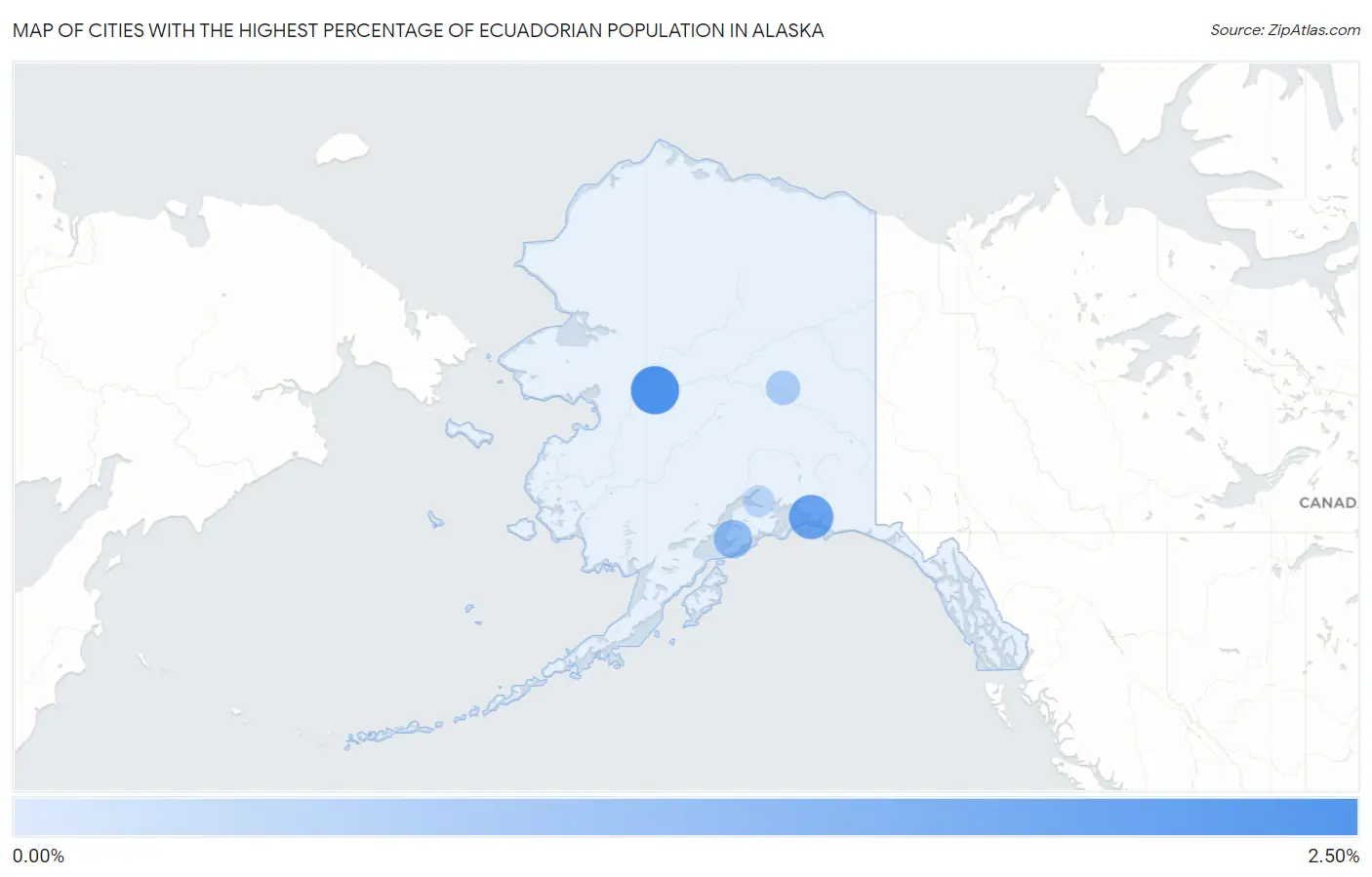 Cities with the Highest Percentage of Ecuadorian Population in Alaska Map